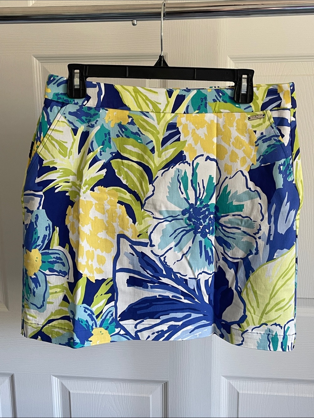 Vibrant Blue Floral Mini Skort with Yellow & Lime Accents